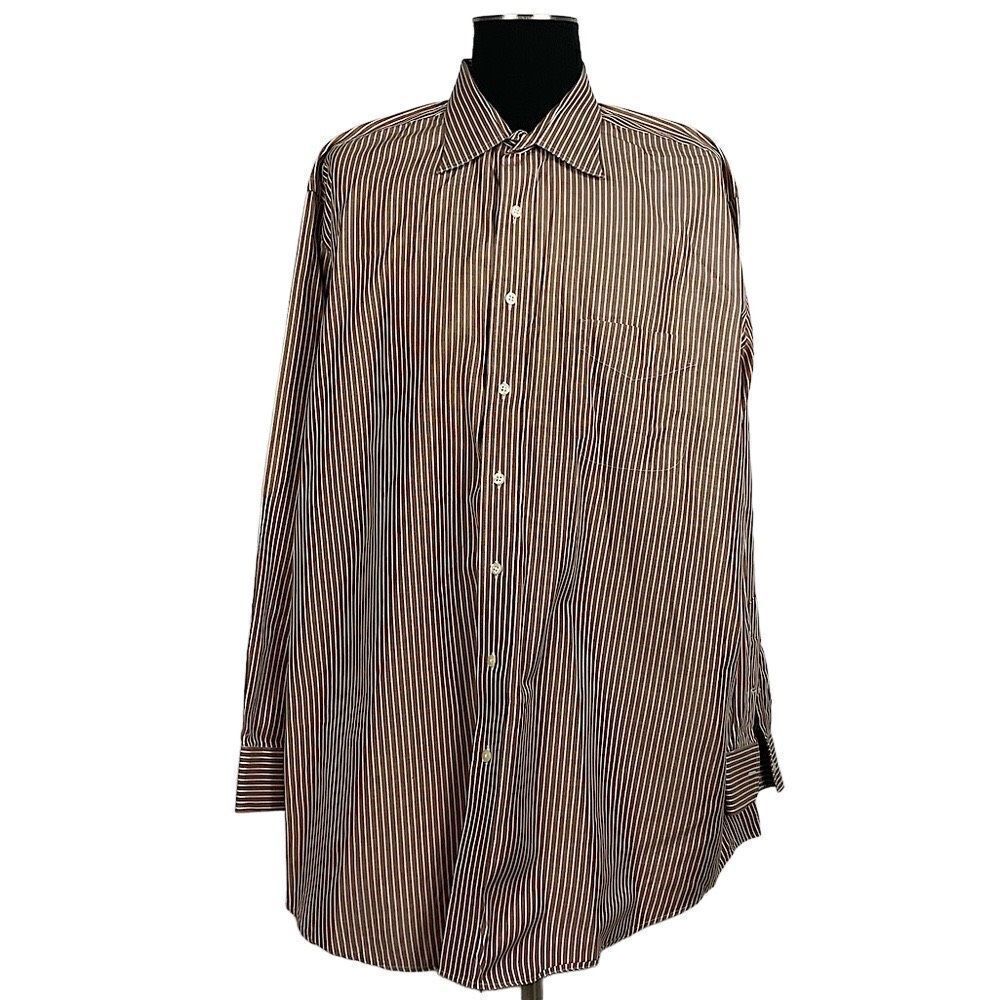 Paul Fredrick‎ Stripe Two Ply Cotton Dobby Button Down Shirt - Men’s 18.5